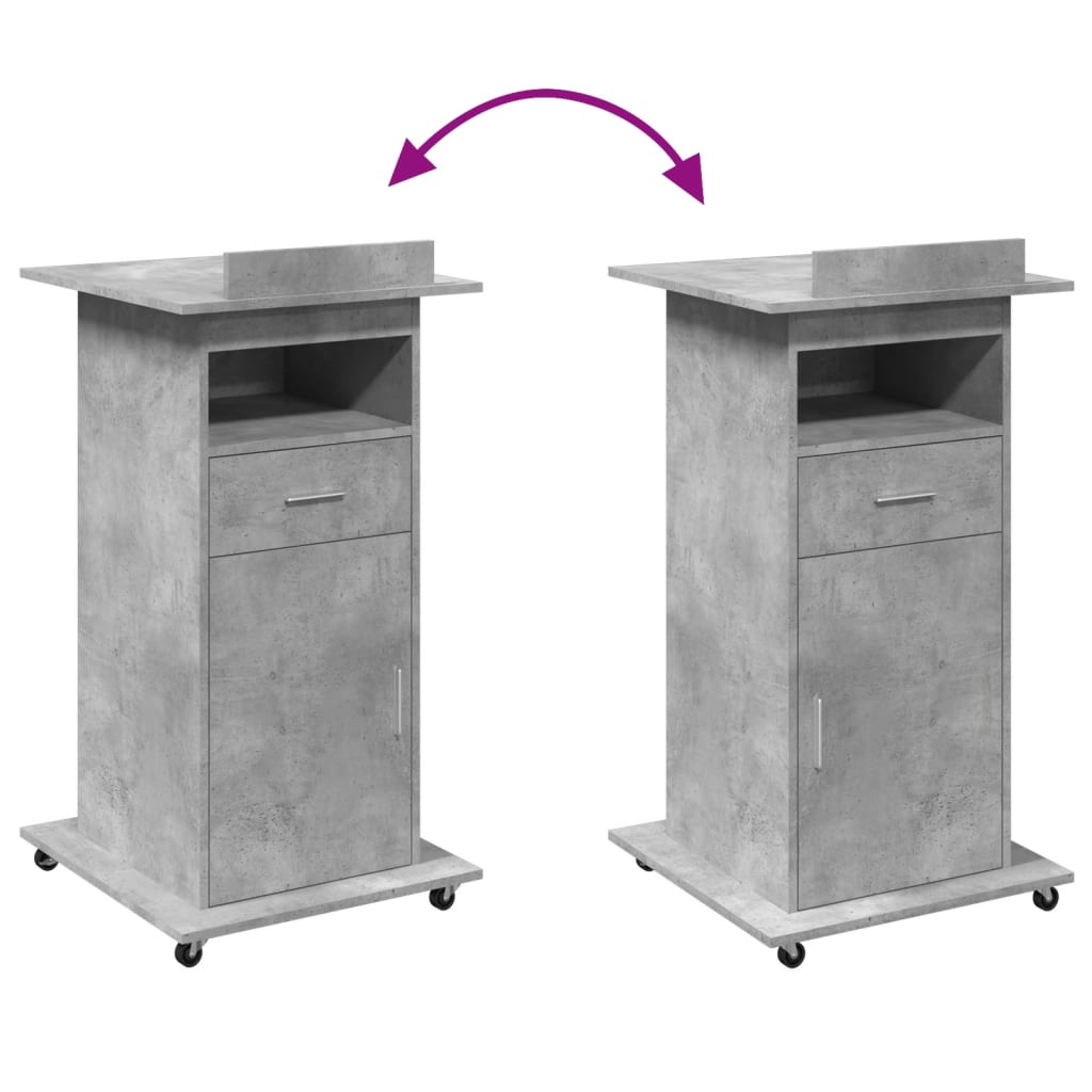 Mobile Lectern with Drawer, Concrete Grey, 55x55x107 cm, Engineered Wood