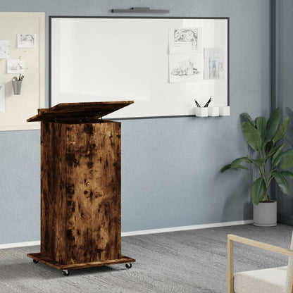 Mobile Lectern with Drawer, Smoked Oak Finish, 55x55x107 cm