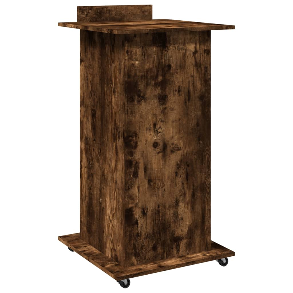 Mobile Lectern with Drawer, Smoked Oak Finish, 55x55x107 cm