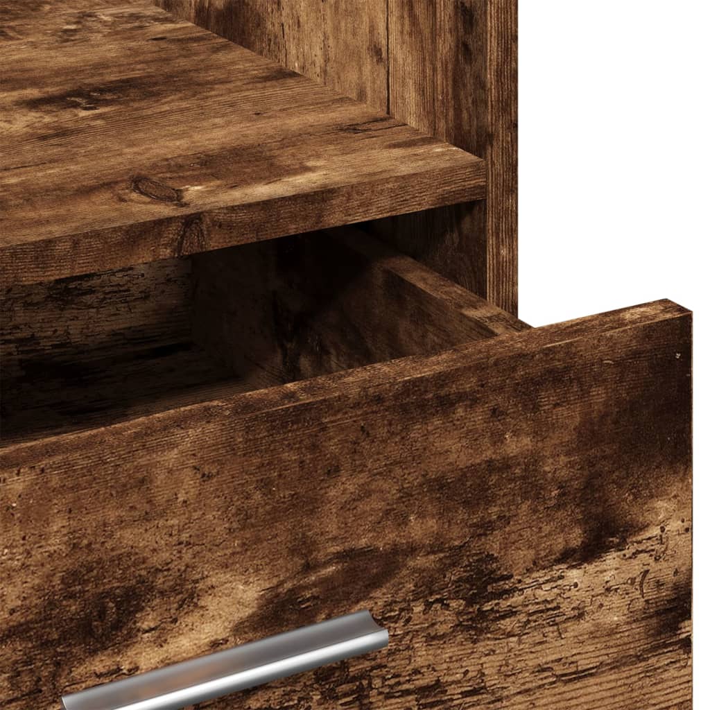 Mobile Lectern with Drawer, Smoked Oak Finish, 55x55x107 cm