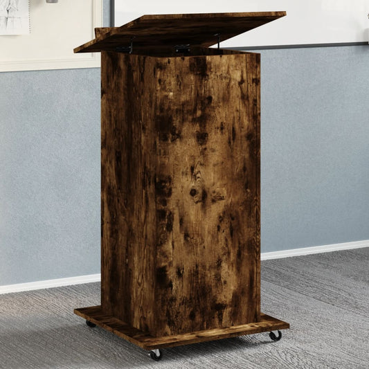 Mobile Lectern with Drawer, Smoked Oak Finish, 55x55x107 cm