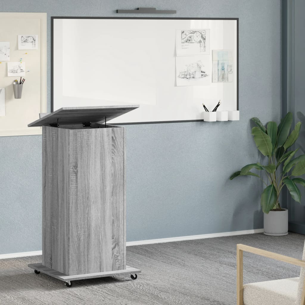 Mobile Grey Sonoma Lectern with Drawer, 55x55x107 cm Engineered Wood
