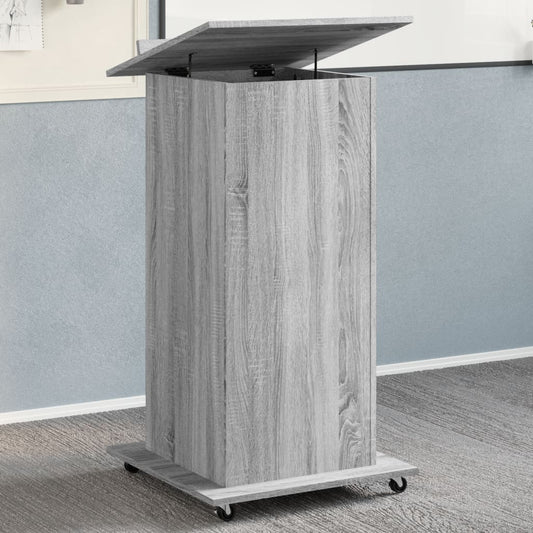 Mobile Grey Sonoma Lectern with Drawer, 55x55x107 cm Engineered Wood