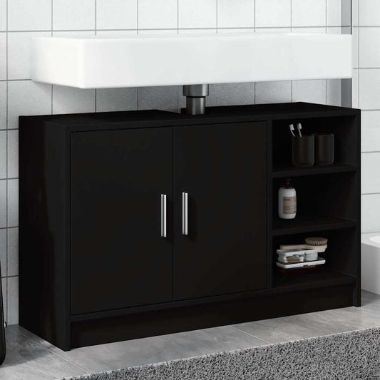 Sleek Black Sink Cabinet 90x29x55 cm in Durable Engineered Wood