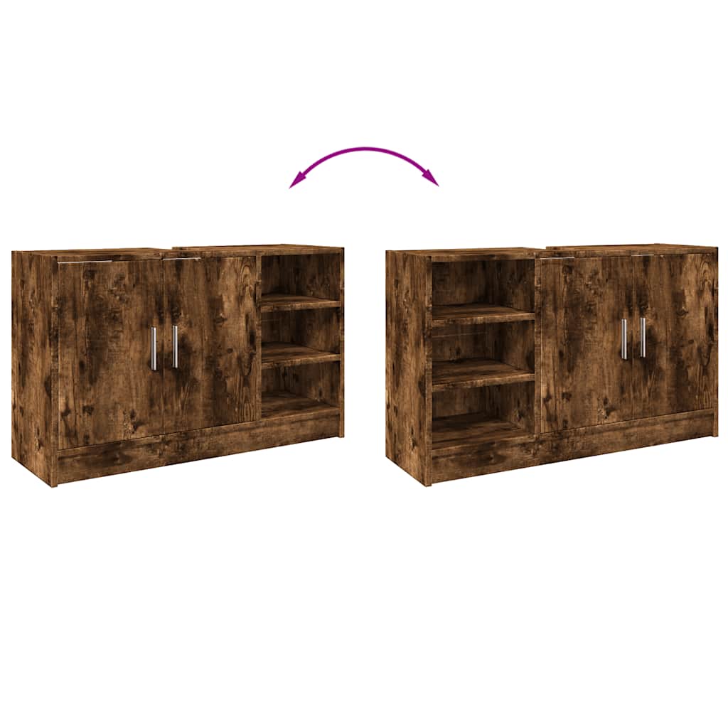 Smoked Oak Sink Cabinet, 90x29x55 cm - Engineered Wood Storage