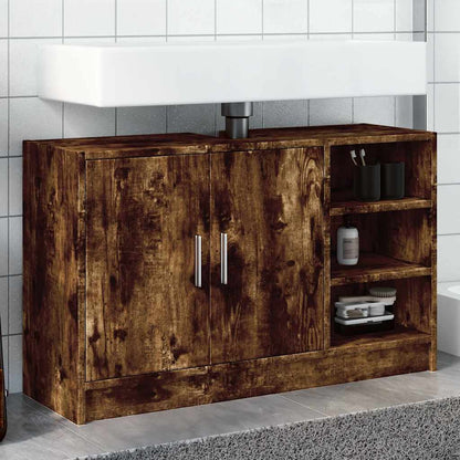 Smoked Oak Sink Cabinet, 90x29x55 cm - Engineered Wood Storage