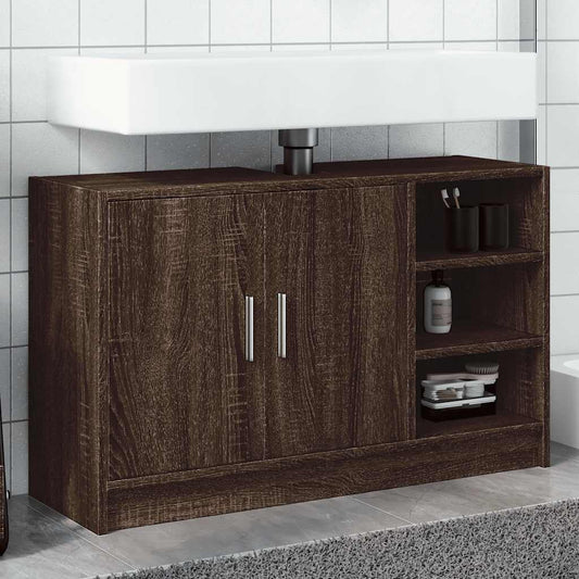 Brown Oak Sink Cabinet - Engineered Wood, 90x29x55 cm