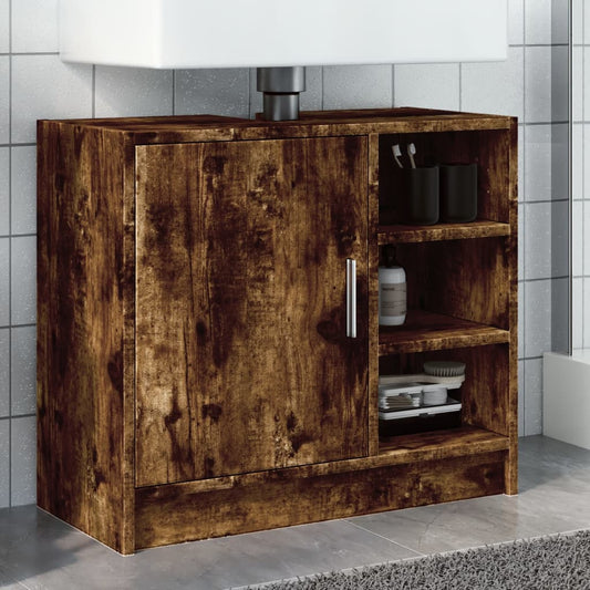 Smoked Oak Sink Cabinet 63x29x55 cm | Engineered Wood Finish