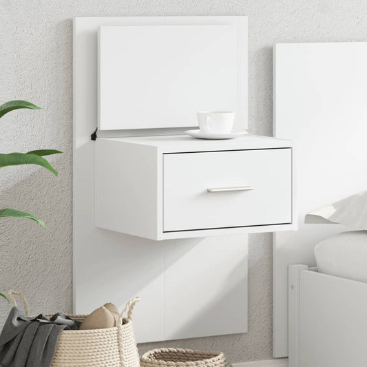White Wall-Mounted Bedside Cabinet with LED Lights - Stylish & Sleek