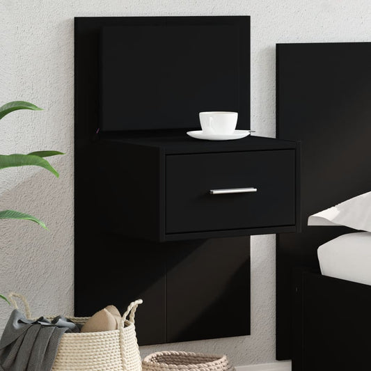 Modern Black Wall-Mounted Bedside Cabinet with LED Lights