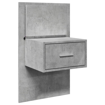 Concrete Grey Wall-Mounted Bedside Cabinet with LED Lights