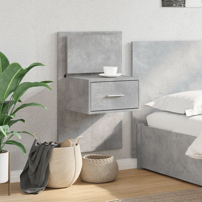 Concrete Grey Wall-Mounted Bedside Cabinet with LED Lights
