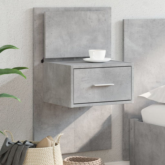 Concrete Grey Wall-Mounted Bedside Cabinet with LED Lights