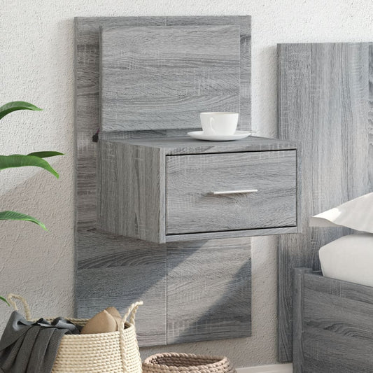 Grey Sonoma Wall-Mounted Bedside Cabinet with LED Lights