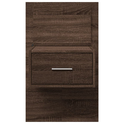 Brown Oak Wall-Mounted Bedside Cabinet with LED Lights