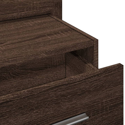 Brown Oak Wall-Mounted Bedside Cabinet with LED Lights