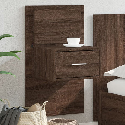 Brown Oak Wall-Mounted Bedside Cabinet with LED Lights