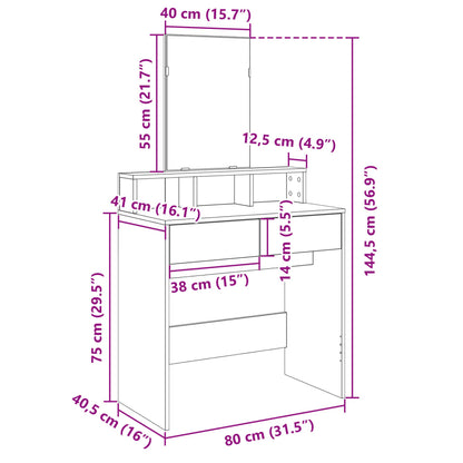 Sonoma Oak Dressing Table with Mirror, 80x41x144.5 cm