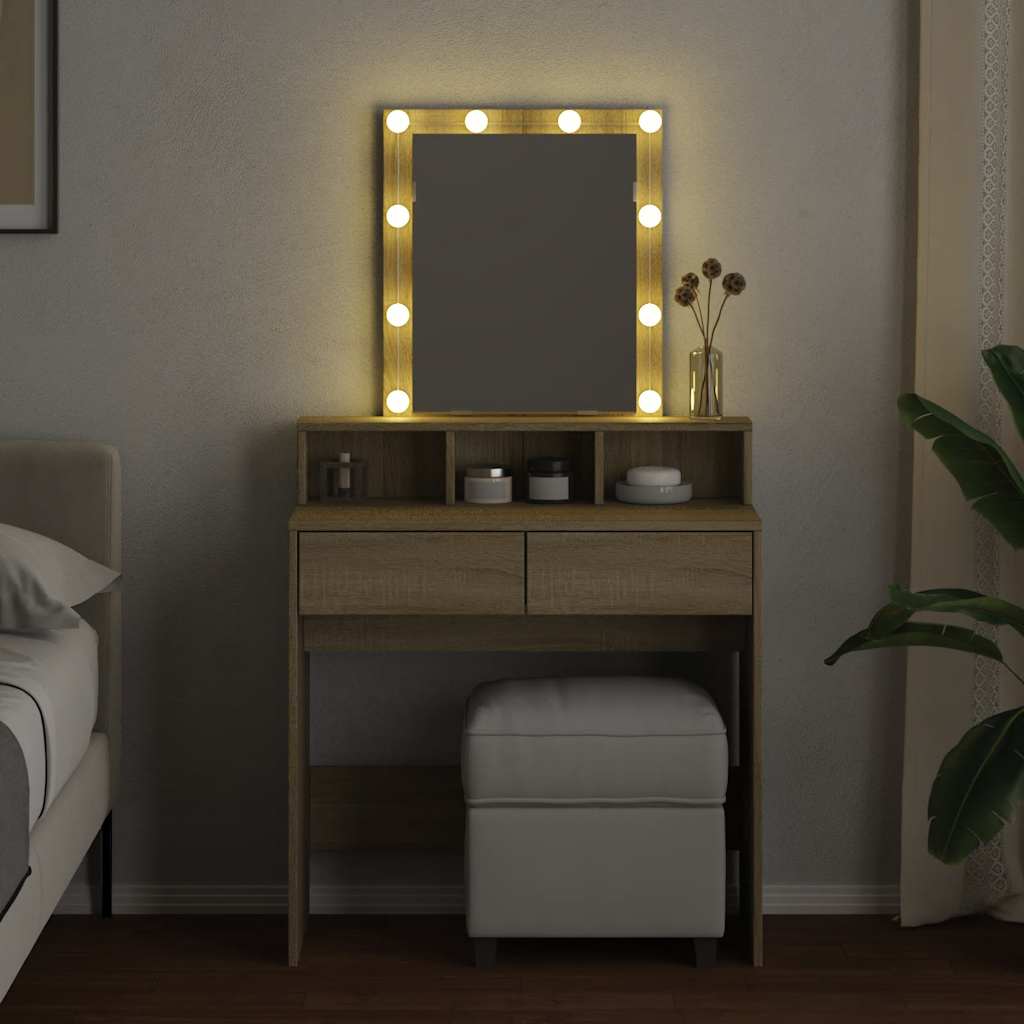 LED Sonoma Oak Dressing Table - 80x41x144.5 cm