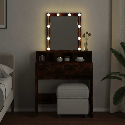 LED Dressing Table, Smoked Oak Finish, 80x41x144.5 cm