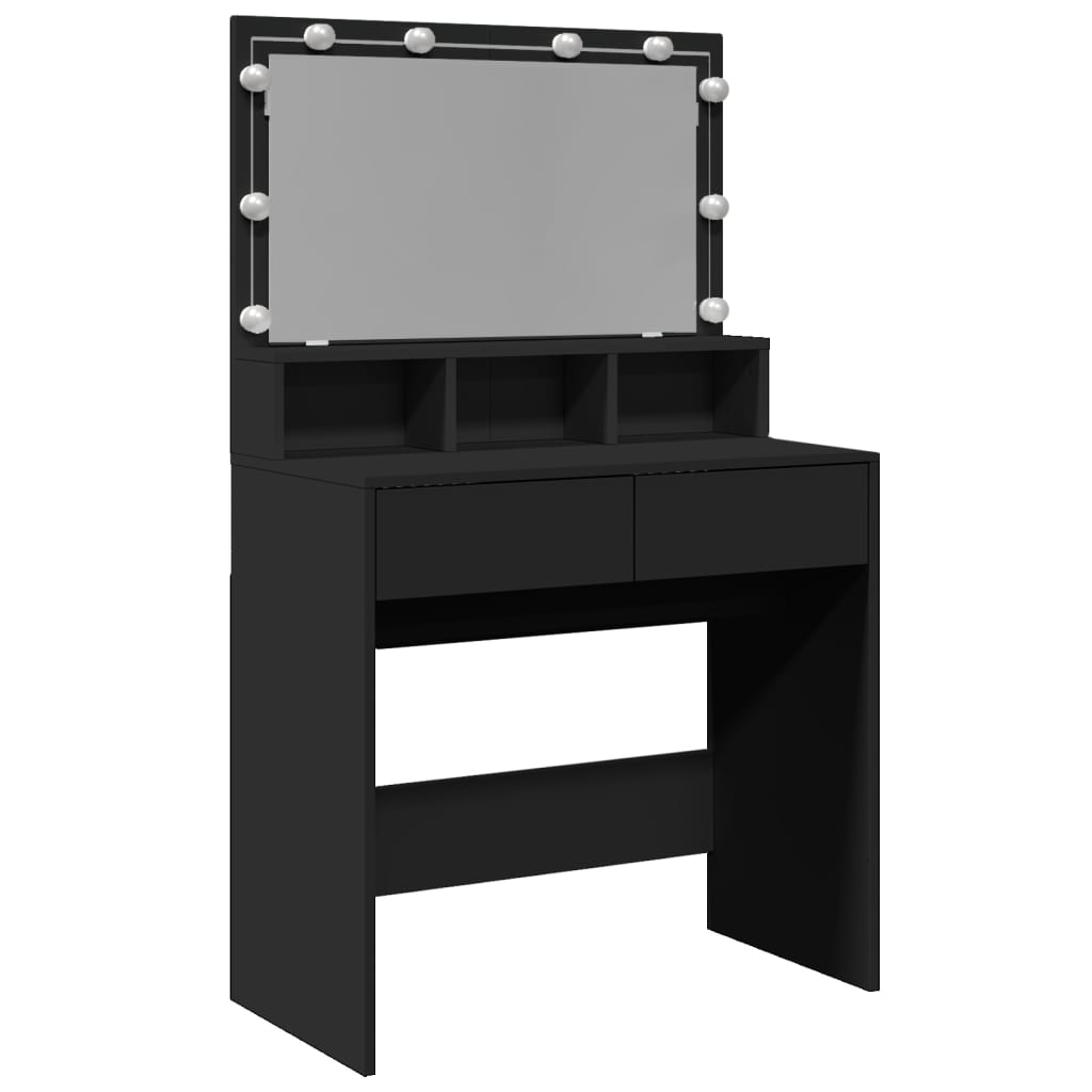 Sleek Black Dressing Table 80x41x134.5 cm with LED Mirror