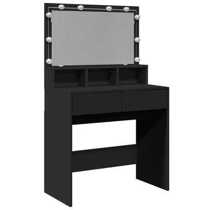 Sleek Black Dressing Table 80x41x134.5 cm with LED Mirror