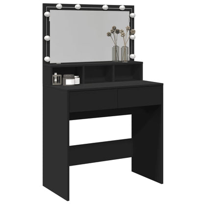 Sleek Black Dressing Table 80x41x134.5 cm with LED Mirror