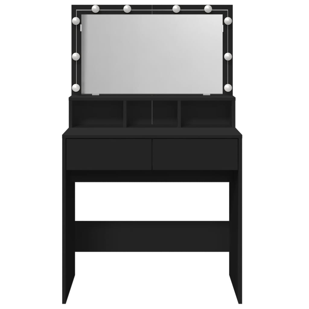 Sleek Black Dressing Table 80x41x134.5 cm with LED Mirror