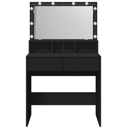 Sleek Black Dressing Table 80x41x134.5 cm with LED Mirror