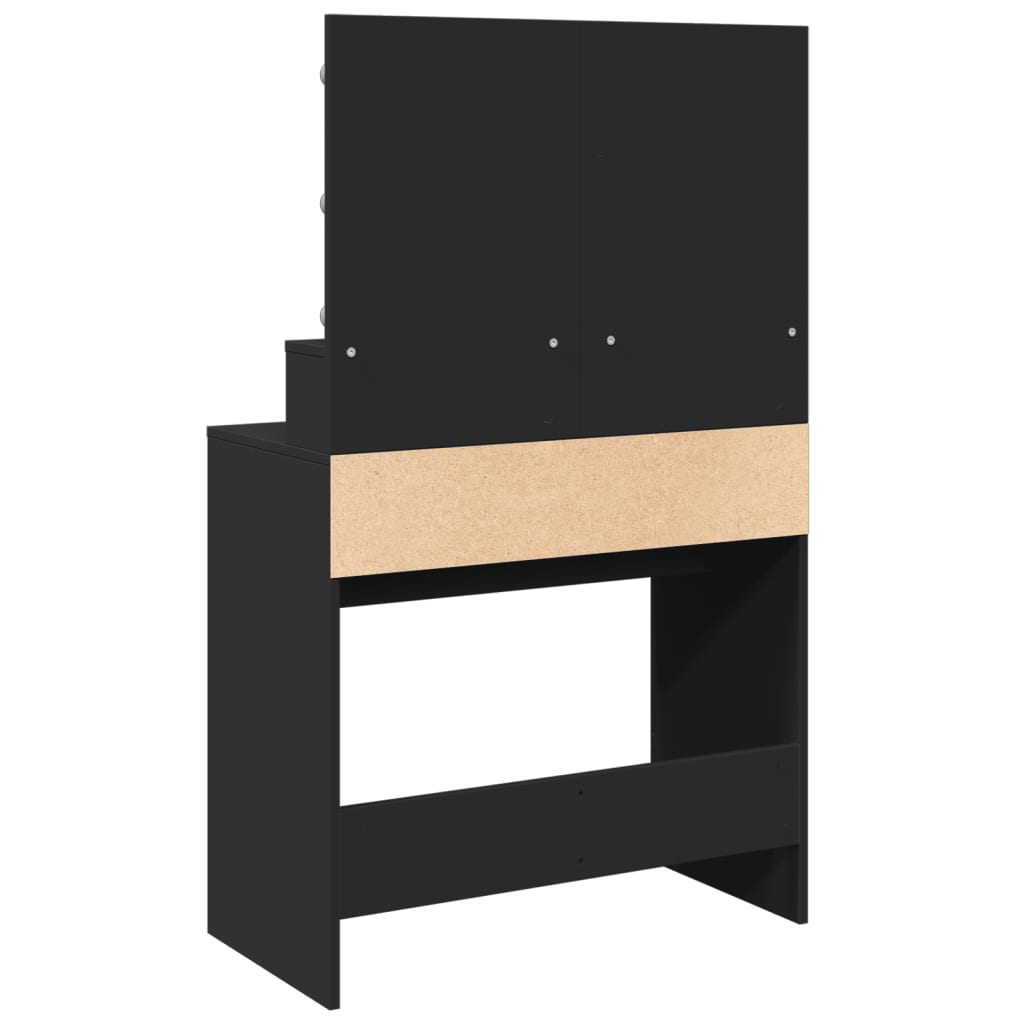 Sleek Black Dressing Table 80x41x134.5 cm with LED Mirror