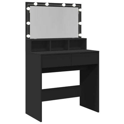 Sleek Black Dressing Table 80x41x134.5 cm with LED Mirror