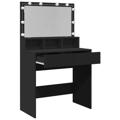 Sleek Black Dressing Table 80x41x134.5 cm with LED Mirror
