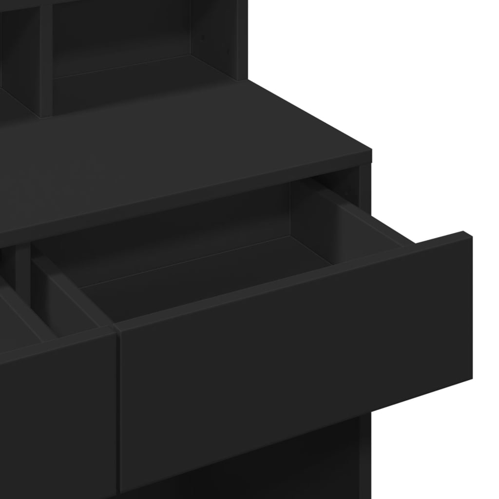 Sleek Black Dressing Table 80x41x134.5 cm with LED Mirror