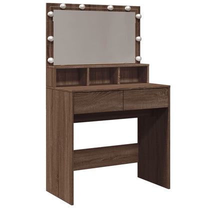 Brown Oak Dressing Table with LED Lights - 80x41x134.5 cm
