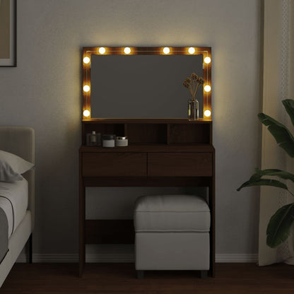 Brown Oak Dressing Table with LED Lights - 80x41x134.5 cm