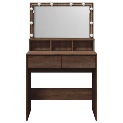 Brown Oak Dressing Table with LED Lights - 80x41x134.5 cm