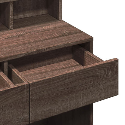 Brown Oak Dressing Table with LED Lights - 80x41x134.5 cm