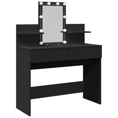 Sleek Black Dressing Table with LED Lights, 100x40x130 cm