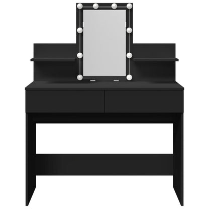 Sleek Black Dressing Table with LED Lights, 100x40x130 cm