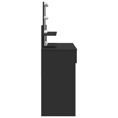 Sleek Black Dressing Table with LED Lights, 100x40x130 cm
