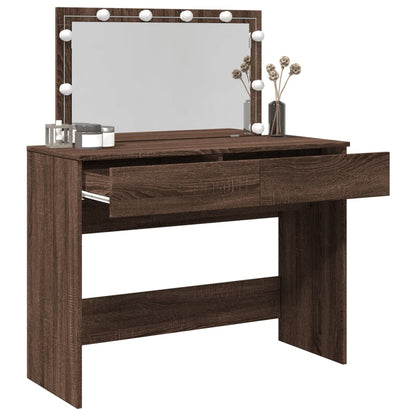 Brown Oak LED Dressing Table - Stylish 100x40x120 cm Vanity