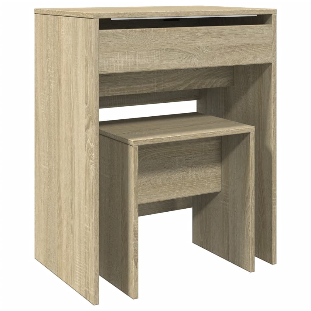 Sonoma Oak Dressing Table & Stool Set - Compact 60x40x113.5 cm