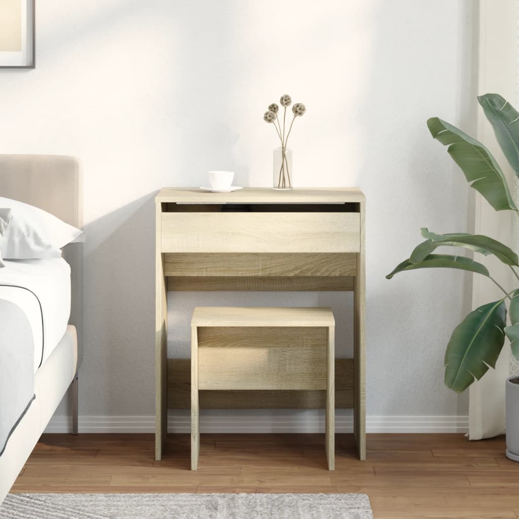 Sonoma Oak Dressing Table & Stool Set - Compact 60x40x113.5 cm