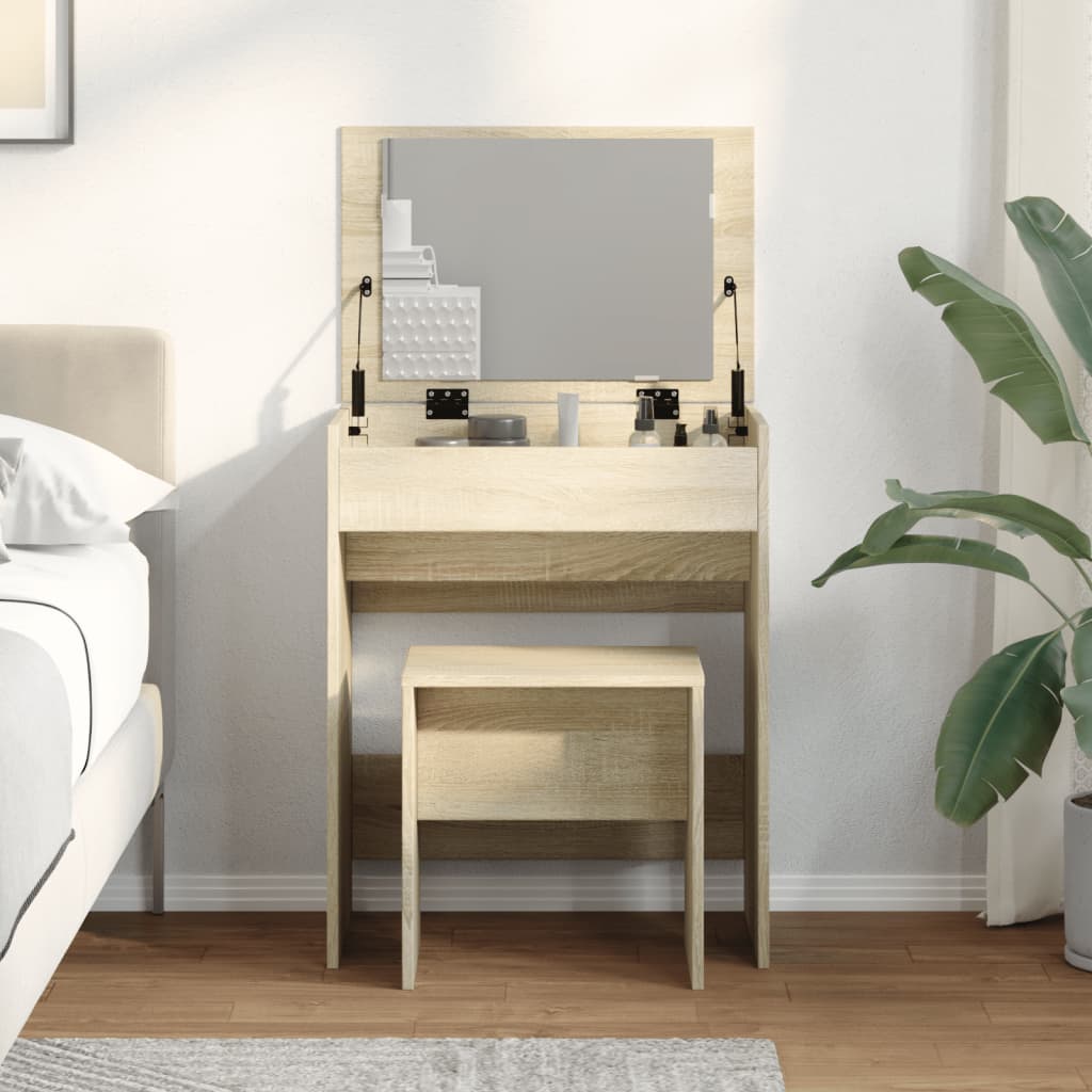 Sonoma Oak Dressing Table & Stool Set - Compact 60x40x113.5 cm