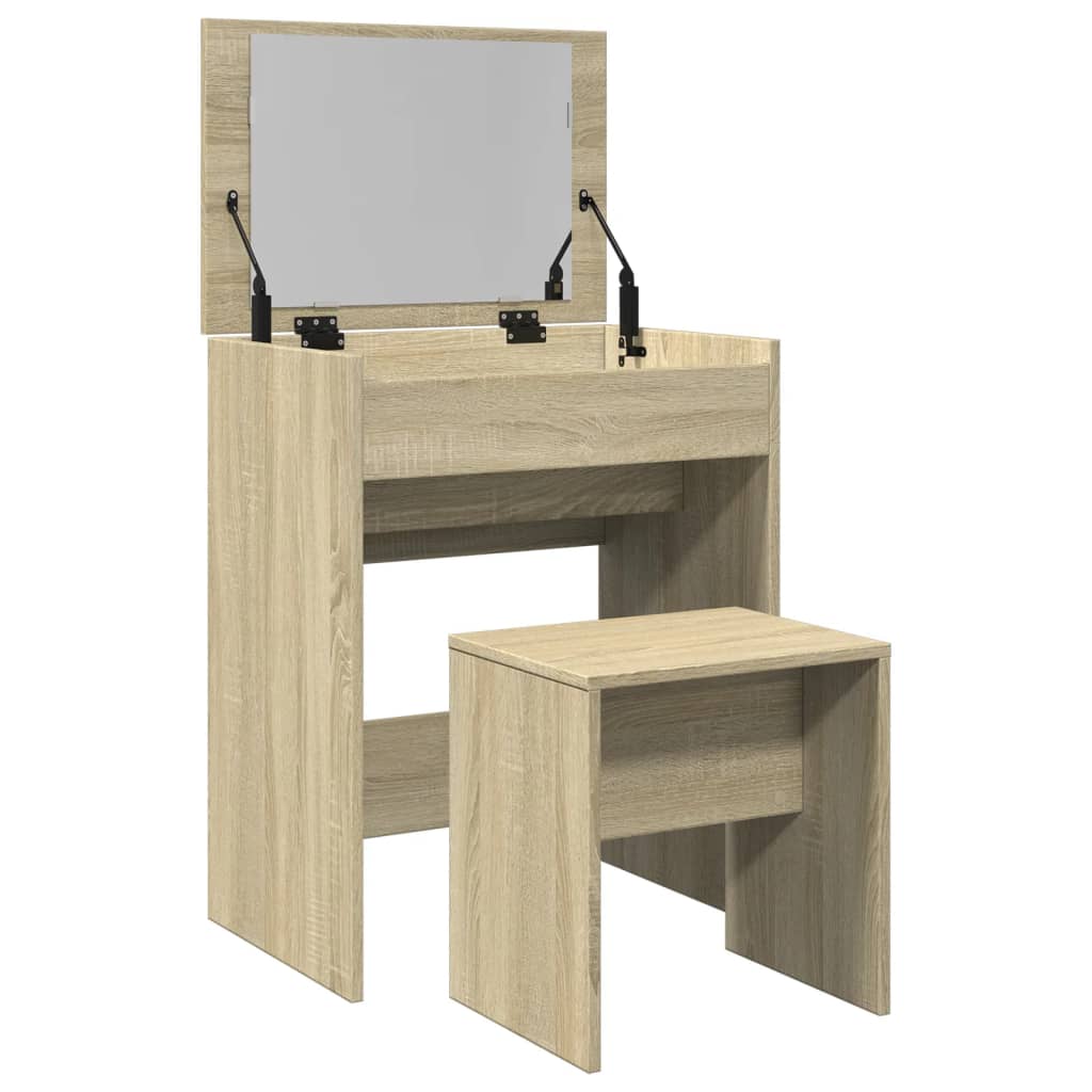 Sonoma Oak Dressing Table & Stool Set - Compact 60x40x113.5 cm