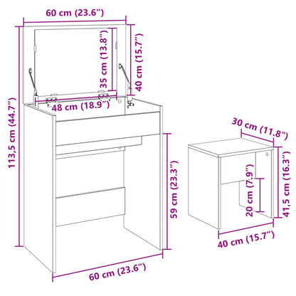 Sonoma Oak Dressing Table & Stool Set - Compact 60x40x113.5 cm