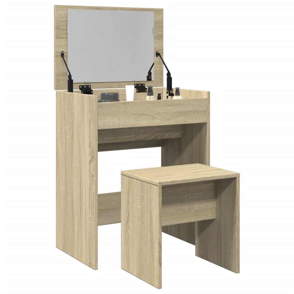 Sonoma Oak Dressing Table & Stool Set - Compact 60x40x113.5 cm