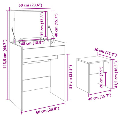 Grey Sonoma Dressing Table & Stool Set 60x40x113.5 cm - Stylish & Compact