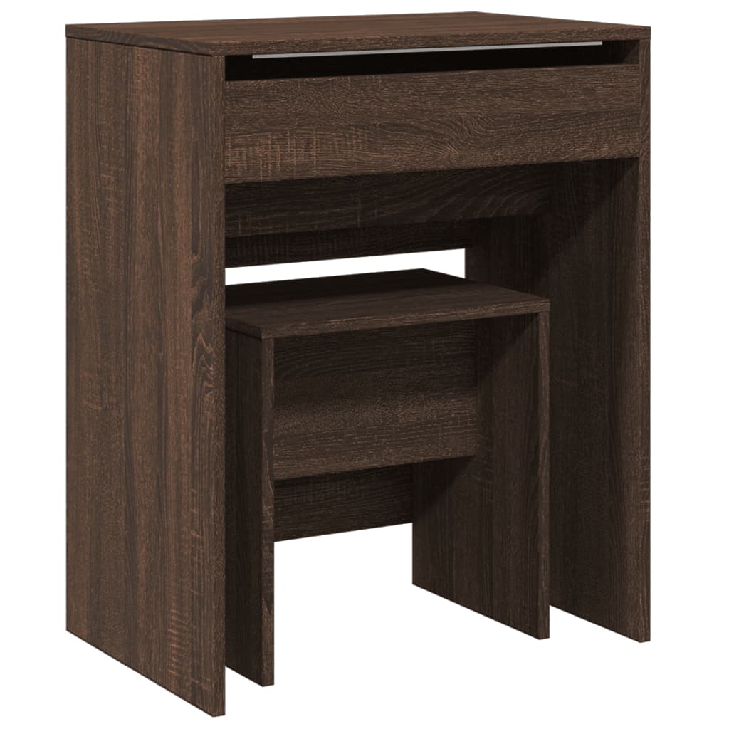 Brown Oak Dressing Table & Stool Set - 60x40x113.5 cm