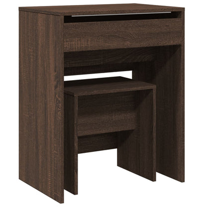 Brown Oak Dressing Table & Stool Set - 60x40x113.5 cm